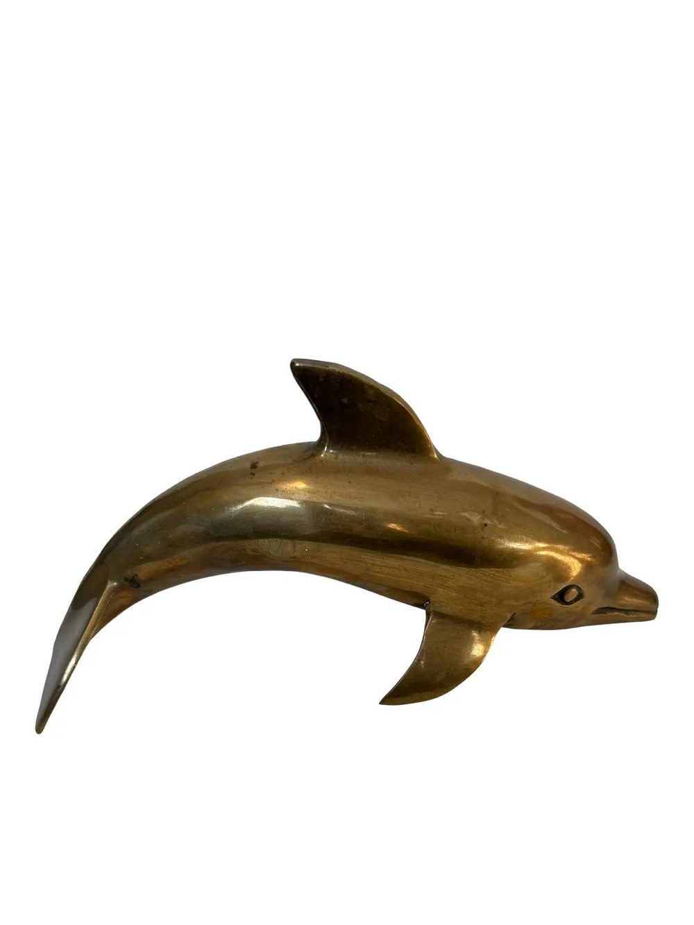 Vintage Mid-Century Polished 12” Brass Dolphin Figurine